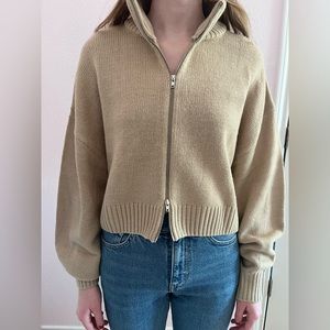 h&m tan double zip jacket